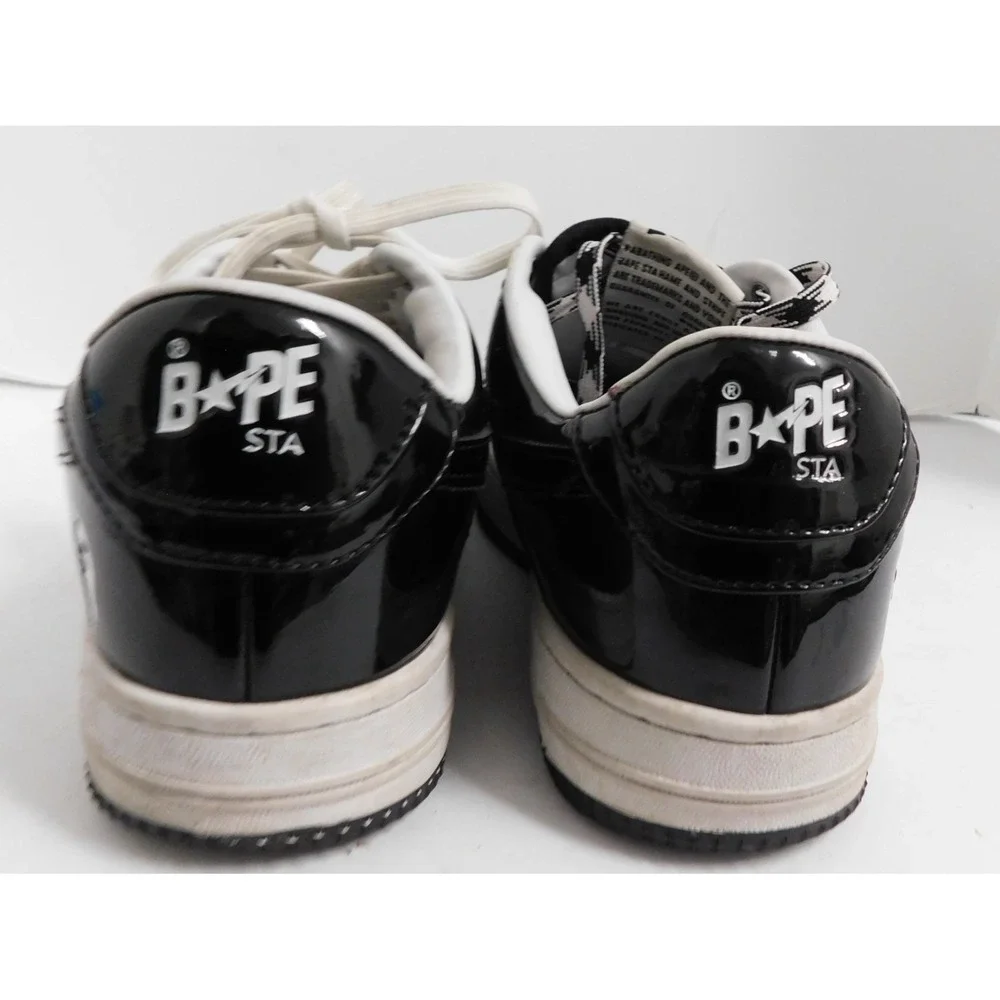A Bathing Ape BAPE STA Bape Sta Patent Leather Black/White Men's Low Top sz 7.5